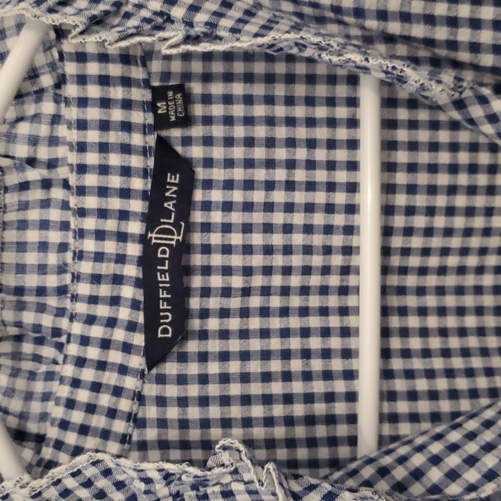 Duffield Lane Button Down Blouse, Gingham, Blue & White Size M - Picture 6 of 12